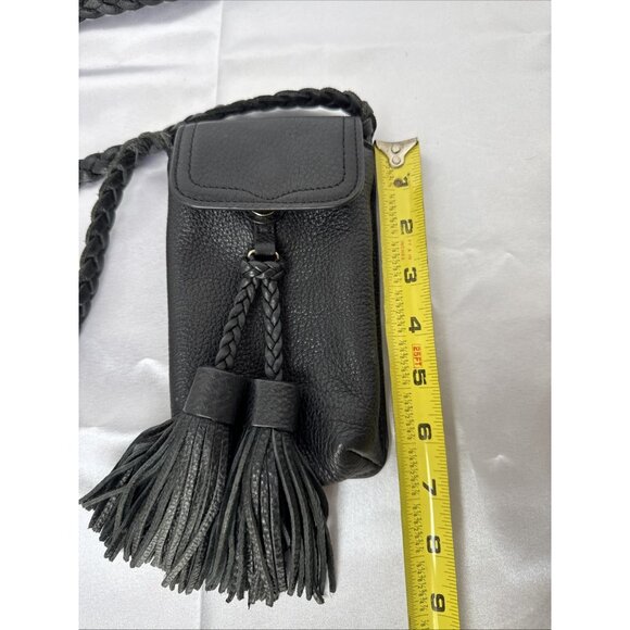Rebecca Minkoff Black Leather Crossbody Bag With Braided Strap & Tassels - Picture 6 of 7